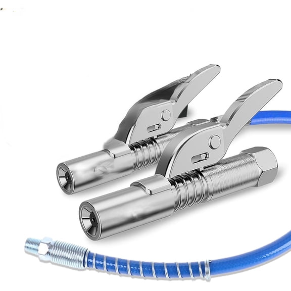 Grease Gun Coupler 2 PCS, Strong Lock on Greases Gun Couplers, 12000 PSI Quick Release Grease Coupler with 12" Spring Flex Hose, Compatible with All Grease Guns 1/8" NPT Grease Gun Fittings