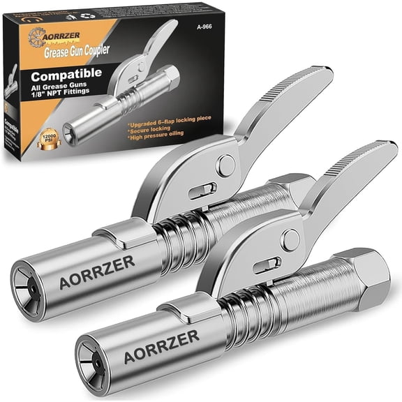 Grease Gun Coupler 2 PCS, Strong Lock-on Greases Gun Couplers | 12000 PSI High Pressure Coupler Quick Release Grease, and Compatible with All Grease Guns 1/8" NPT Grease Gun Fittings
