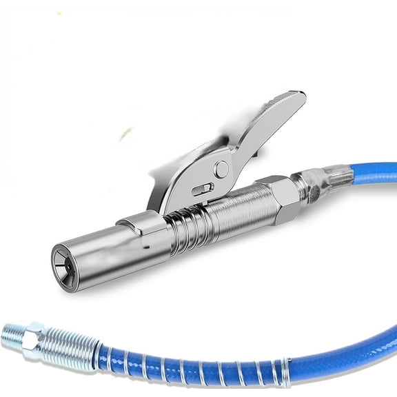 Grease Gun Coupler, Strong Lock on Greases Gun Couplers, 12000 PSI Quick Release Grease Coupler with 12" Spring Flex Hose, Compatible with All Grease Guns 1/8" NPT Grease Gun Fitting(1 PCS)