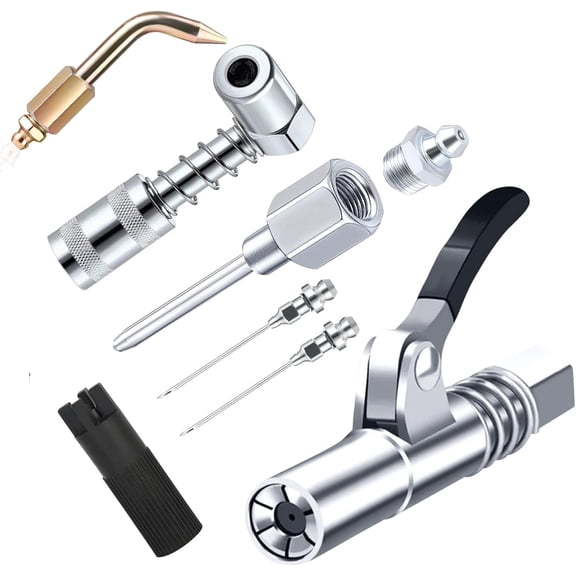 Grease Gun Fittings - Grease Gun Tips,Grease Gun Coupler,90 Degree Grease Gun Coupler Adapter with Sleeves,Grease Needle Nozzles,Zerk Fitting Cleaner