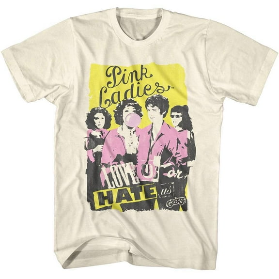 Grease Pink Ladies Love or Hate Us Men's T Shirt (Ivory, AdultL)
