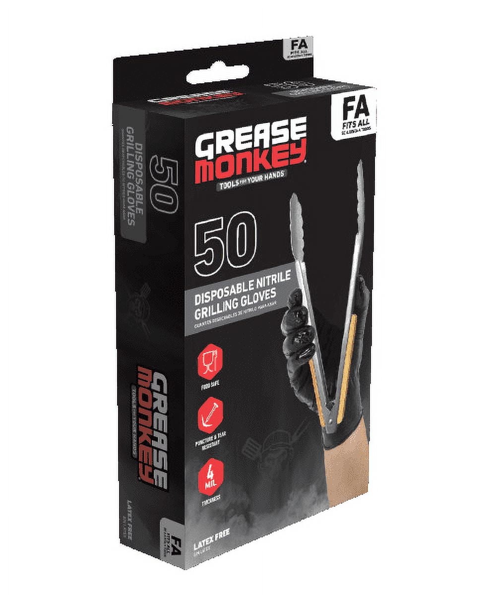 Grease Monkey Disposable BBQ Grilling Gloves, Black Nitrile, 50