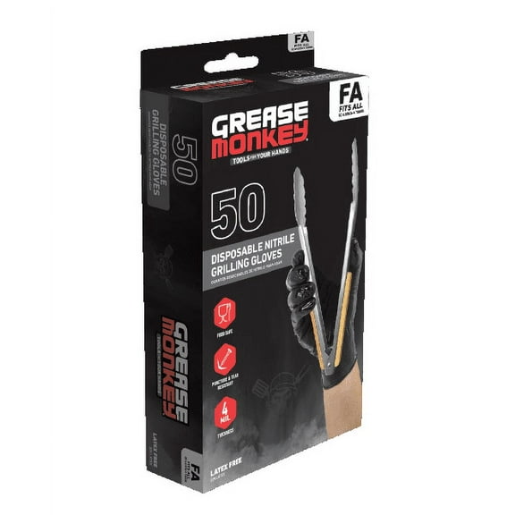 Grease Monkey 50ct BBQ Grilling Glove, Black, One Size Fits All, 4 mil