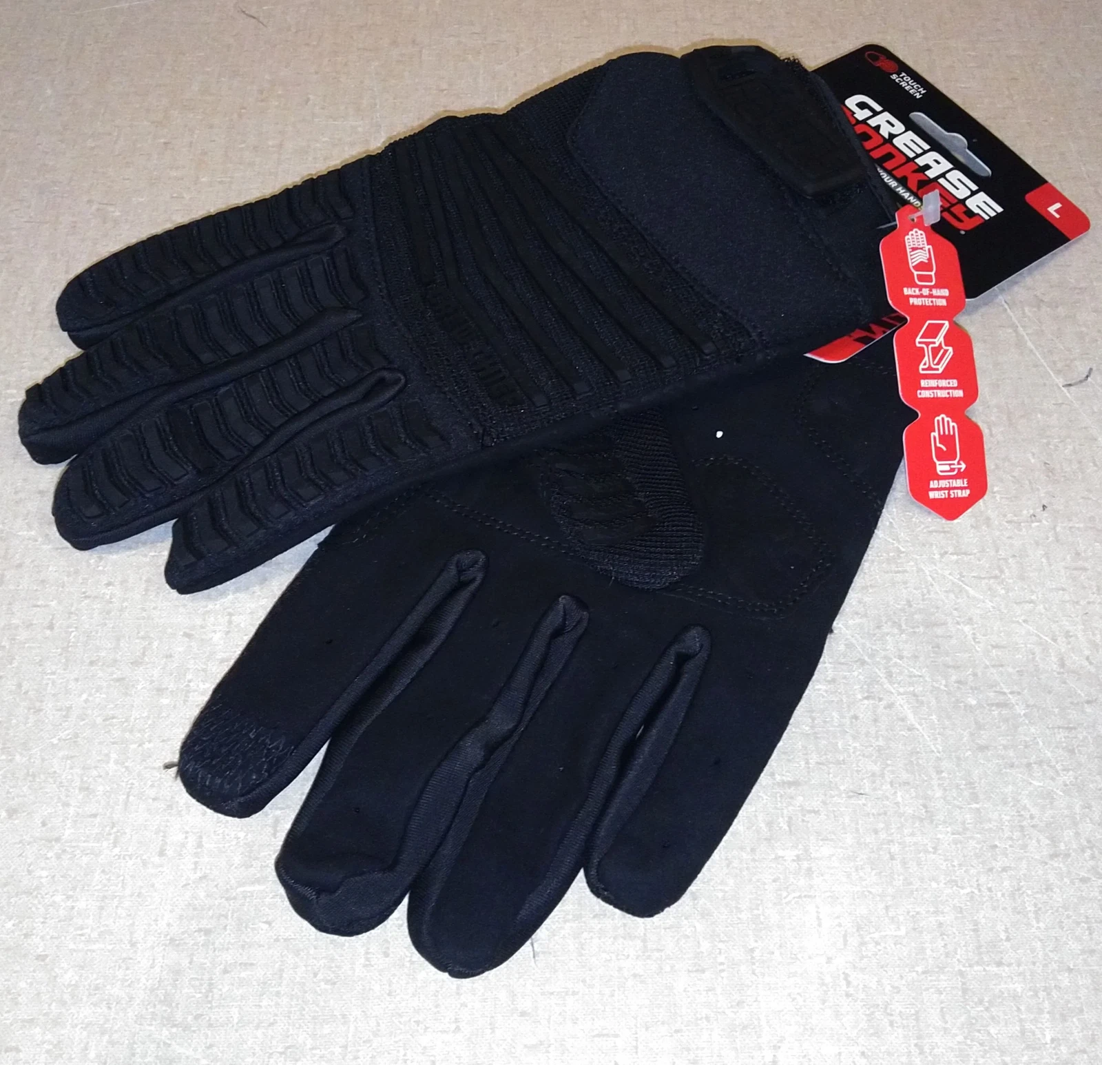 Grease Monkey Crew Chief Pro Gloves Touchscreen Tech, Black Size L