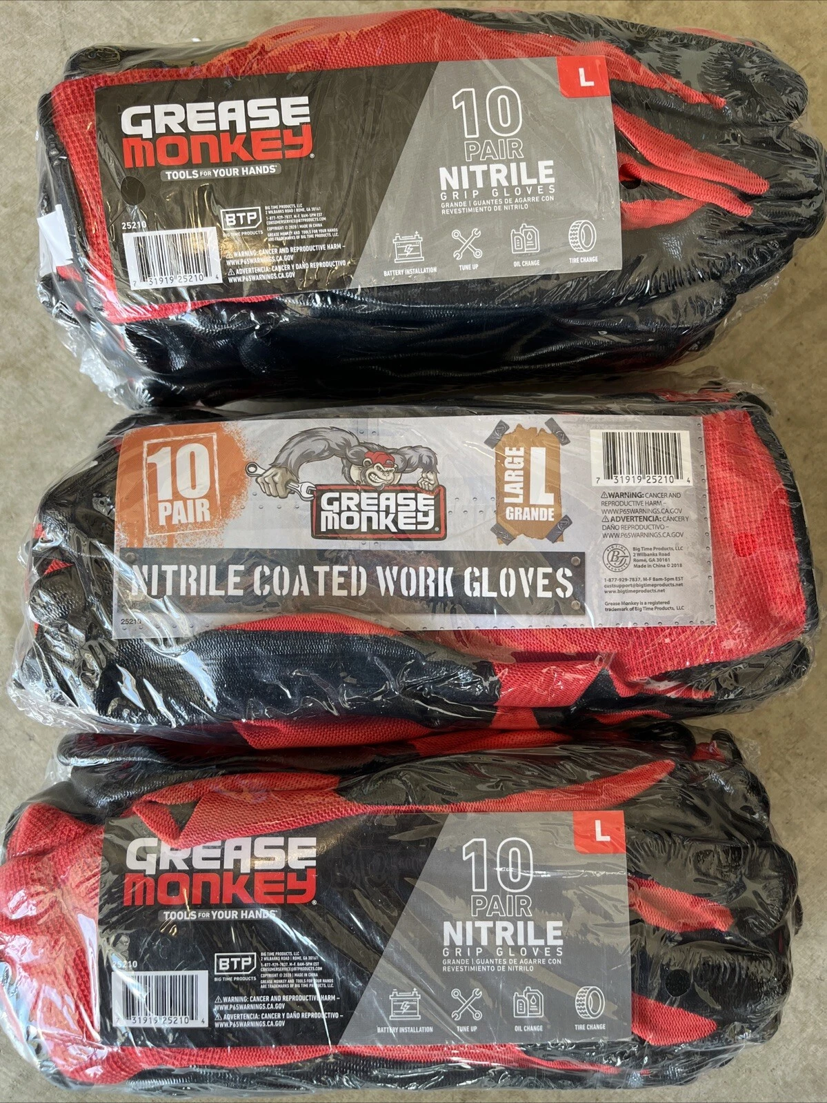 Grease Monkey Nitrile Coated Grip Work Gloves Size Large 10 Pairs *Sealed*