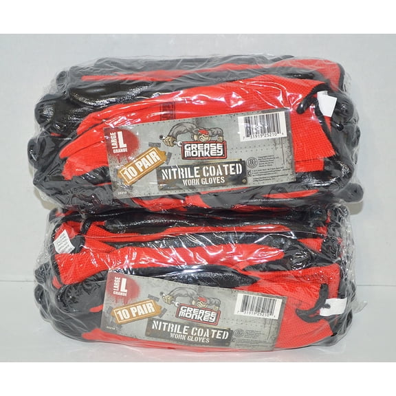 2 Pack| Grease Monkey Nitrile Coated Work Gloves - 15 Pairs - Size Large