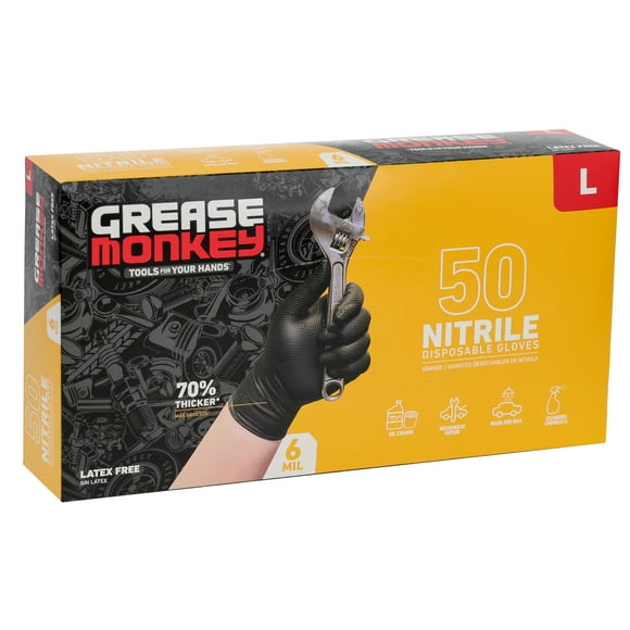Grease Monkey Nitrile Disposable Gloves, Latex Free, Touchscreen, Black, Large, 50 Pack