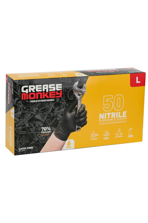 Grease Monkey Nitrile Disposable Gloves, Latex Free, Touchscreen, Black, Large, 50 Pack