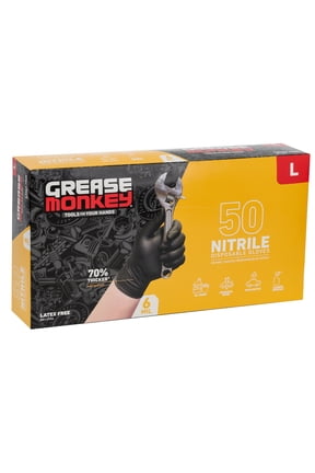 Grease Monkey Nitrile Disposable Gloves, Latex Free, Touchscreen, Black, Large, 50 Pack