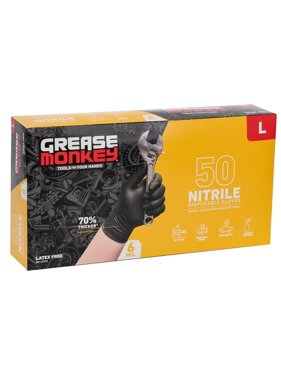 Grease Monkey Nitrile Disposable Gloves, Latex Free, Touchscreen, Black, Large, 50 Pack