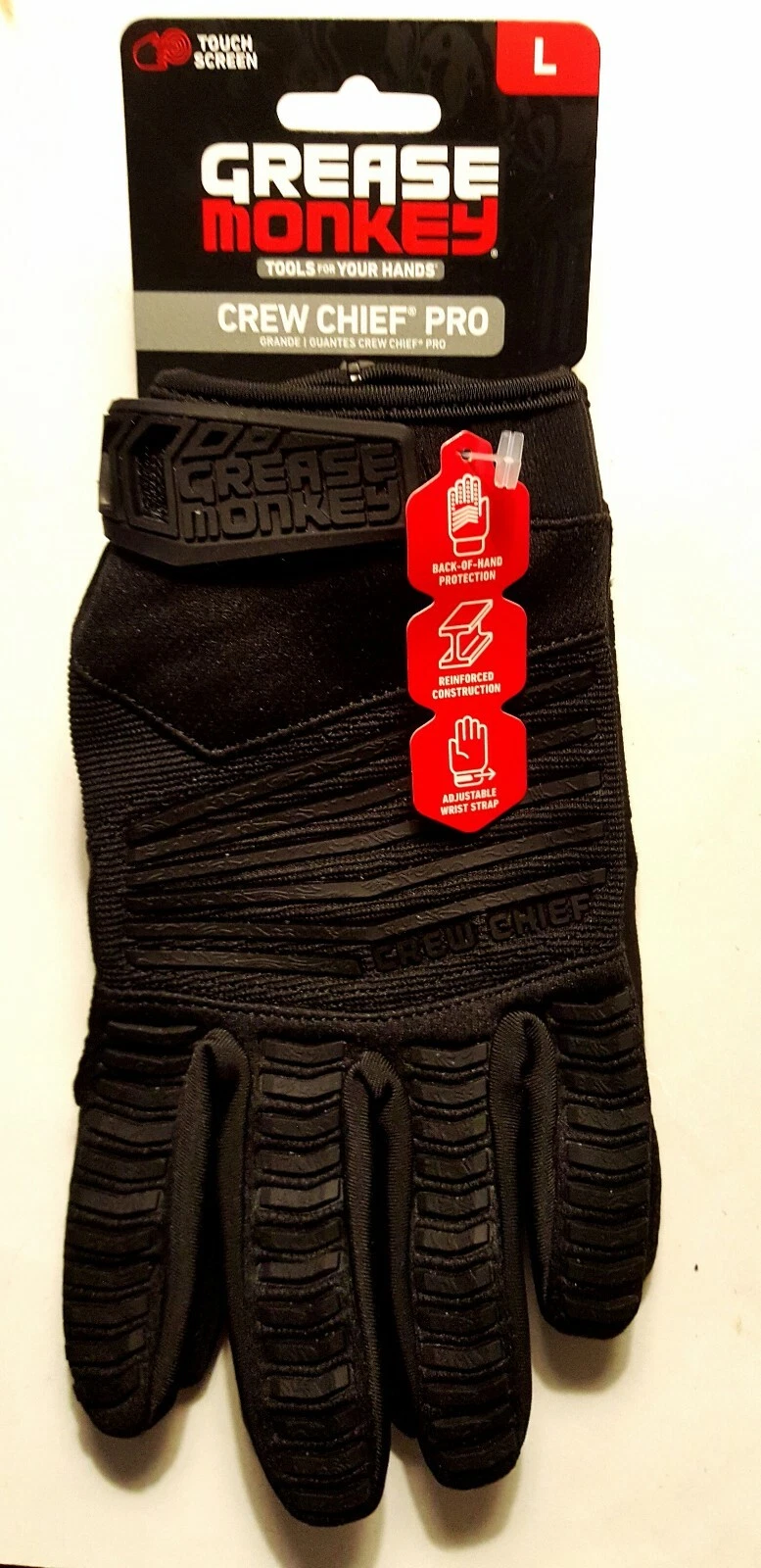 Grease Monkey Pro Crew Chief Gloves Touchscreen Tech 1 Pair Black Size:M,L,Xl