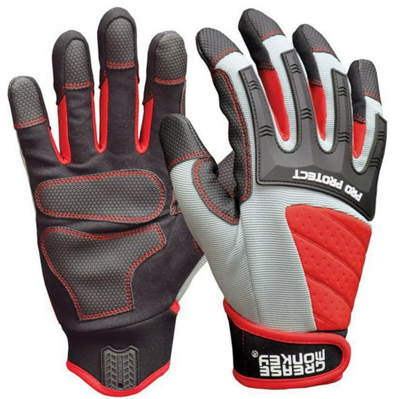 Grease Monkey Pro Protect Touch Mechanic Gloves, X-Large, Faux Leather Black/Red/Gray, Pair