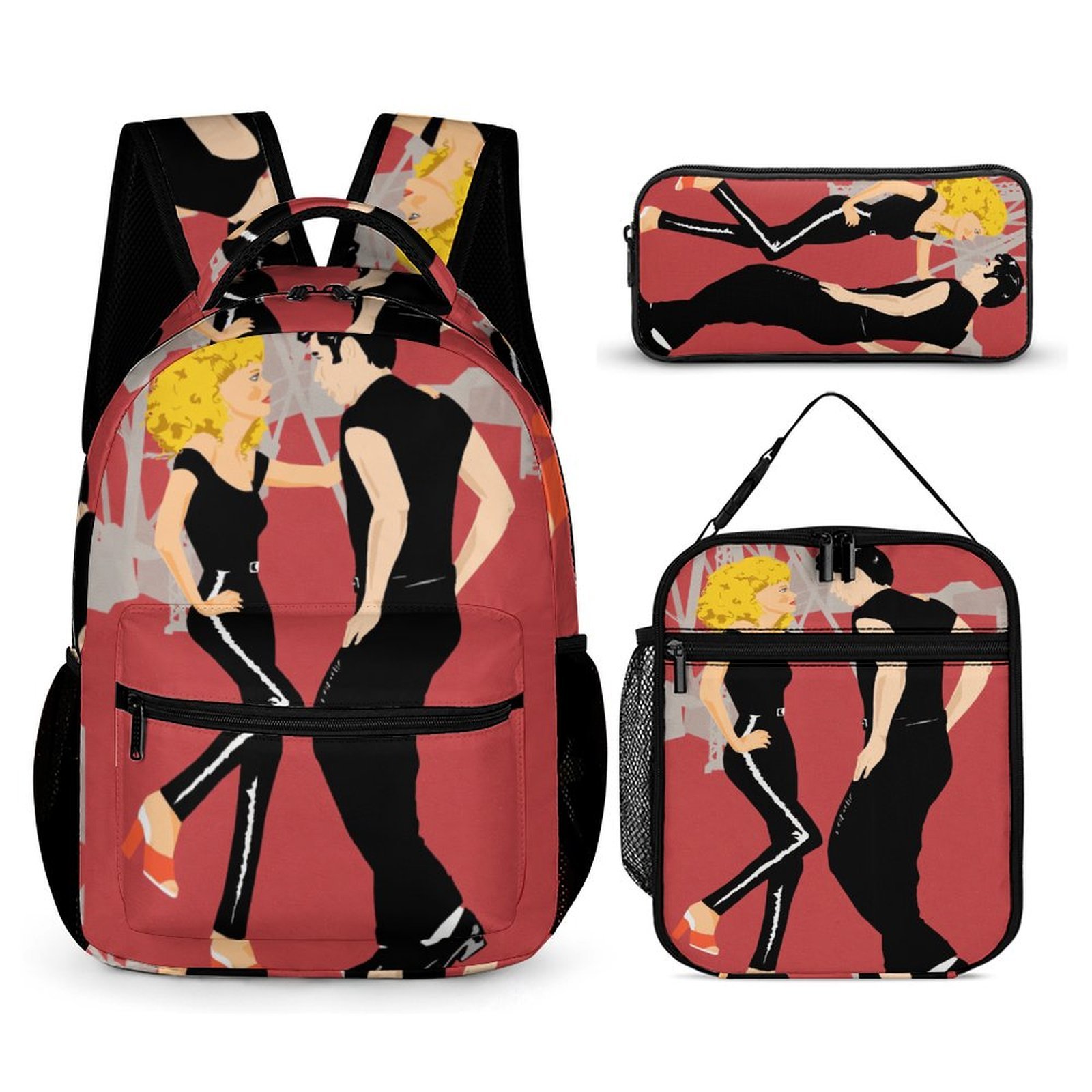 Cute Animal Sports Ball Print Backpack Set - School Bag With Lunch Bag & Pencil Case, Football Design - View #3
