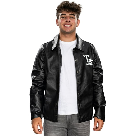 Grease Movie Black T-Birds Men's Black Leather Jacket 50s Halloween Costume Cosplay
