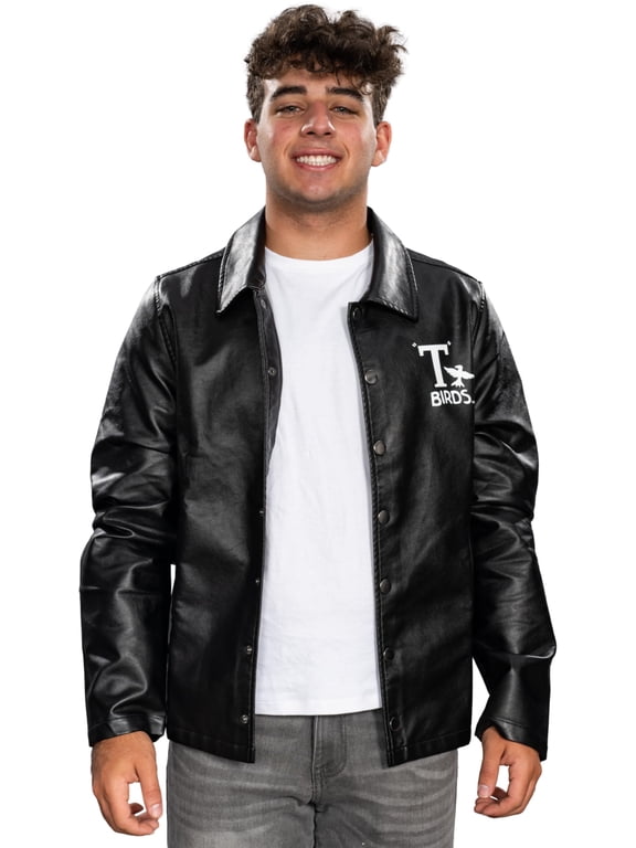 Grease Movie Black T-Birds Men's Black Leather Jacket 50s Halloween Costume Cosplay