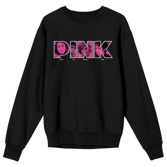 Grease PINK Logo Crew Neck Long Sleeve Black Adult Sweatshirt-Small