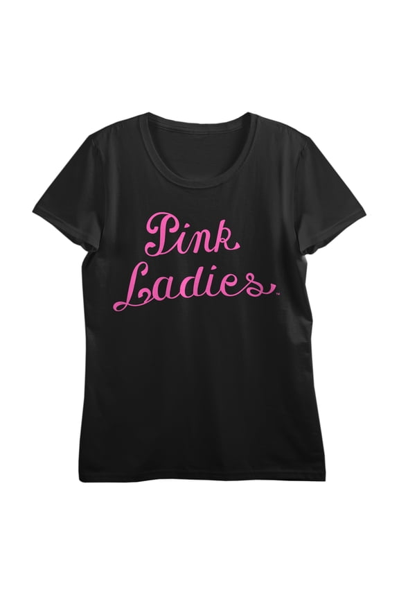 Grease Pink Ladies Logo Crew Neck Short Sleeve Women's Black T-shirt-Medium