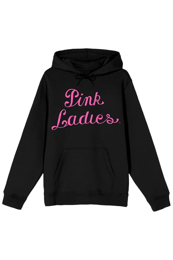 Grease Pink Ladies Long Sleeve Adult Black Hooded Sweatshirt-Medium