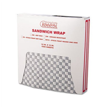 Grease-Resistant Paper Wraps and Liners 12 x 12, Black Check, 1000/Box, 5 Boxes/Carton