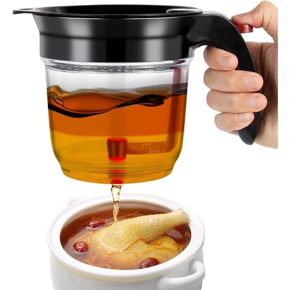 Grease Separator Pitcher | Glass Soup Oil Separator Cup with Handle for Healthy Cooking