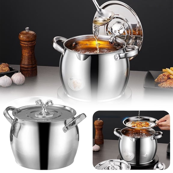 Grease Storage Container/ Stainless Container With Removable Strainer Spoon And Lid Kitchen Filter Pot For Storing Drippings Lard And Ghee Oil