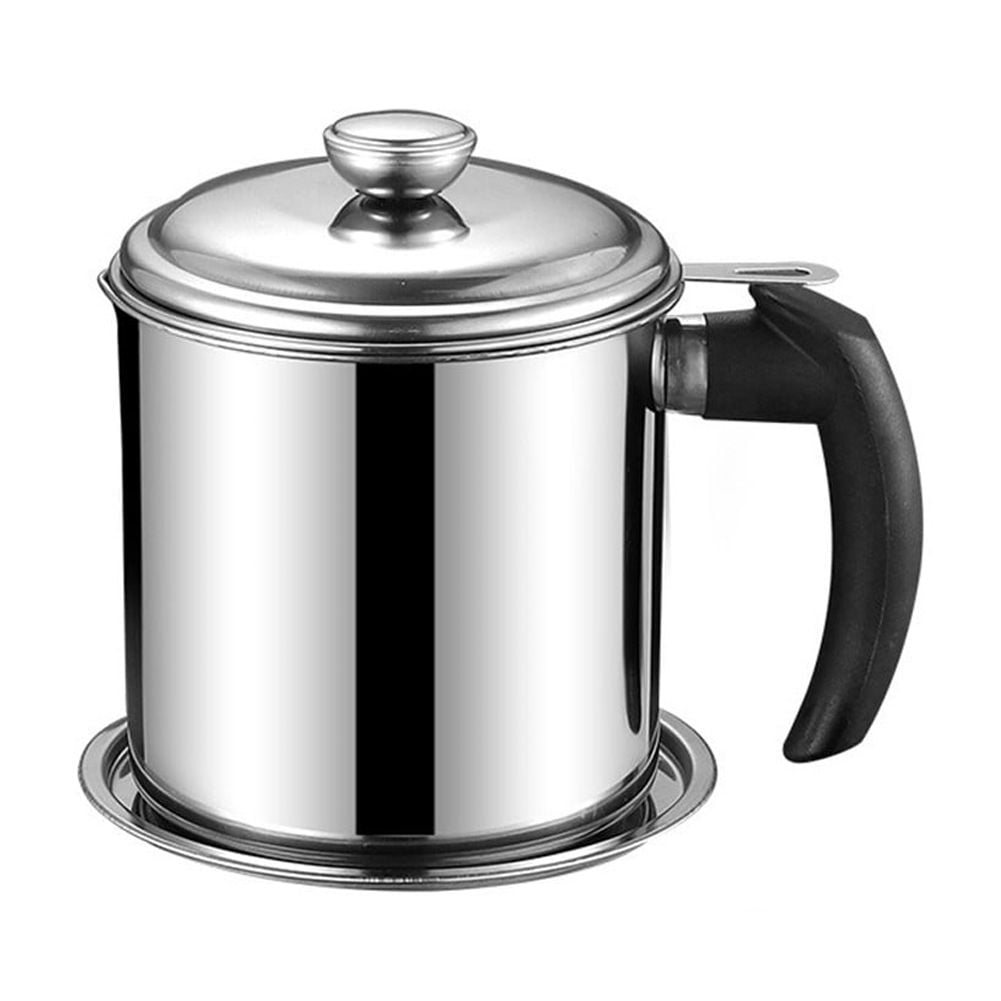 Grease Strainer Container,1.3L Stainless Steel Oil Pot with Lid And
