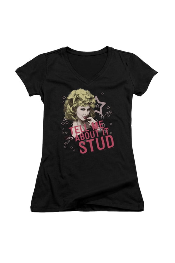 Grease Tell Me About It Stud Junior Women's V-Neck T-Shirt Black