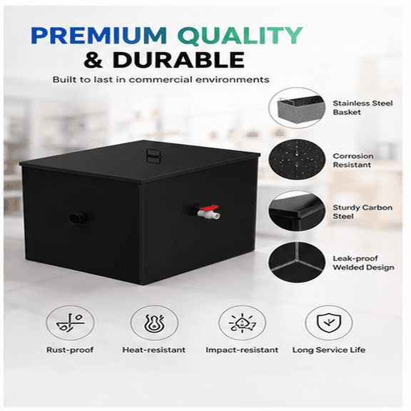 Grease Trap for Kitchen Sink, 40 Gallon Grease Trap, 15.32 GPM Grease Interceptor, Efficient Oil-Water and Kitchen Waste Separator Grease Interceptor for Kitchens, Restaurants, Canteens