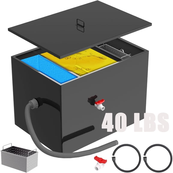 Grease Traps for Restaurants Under Sink 15.2 GPM, Three-Compartment Design Grease Interceptor, 25.81818in Under Sink Grease Trap, Waste Water Oil-water Separator, Black