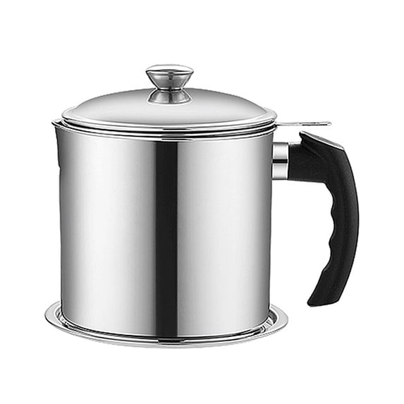Grease container with filter, kitchen oil container tank, non-slip pad for storing meat frying oil and cooking grease - silver