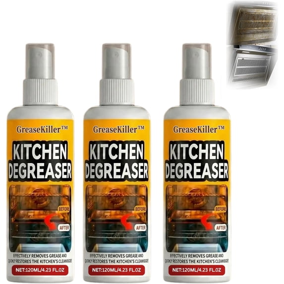 GreaseKiller BBQ Grill Cleaner Spray, Heavy Duty Degreaser (3) | Fast-acting grease removal, suitable for grills and smokers, easy spray application, outdoor use