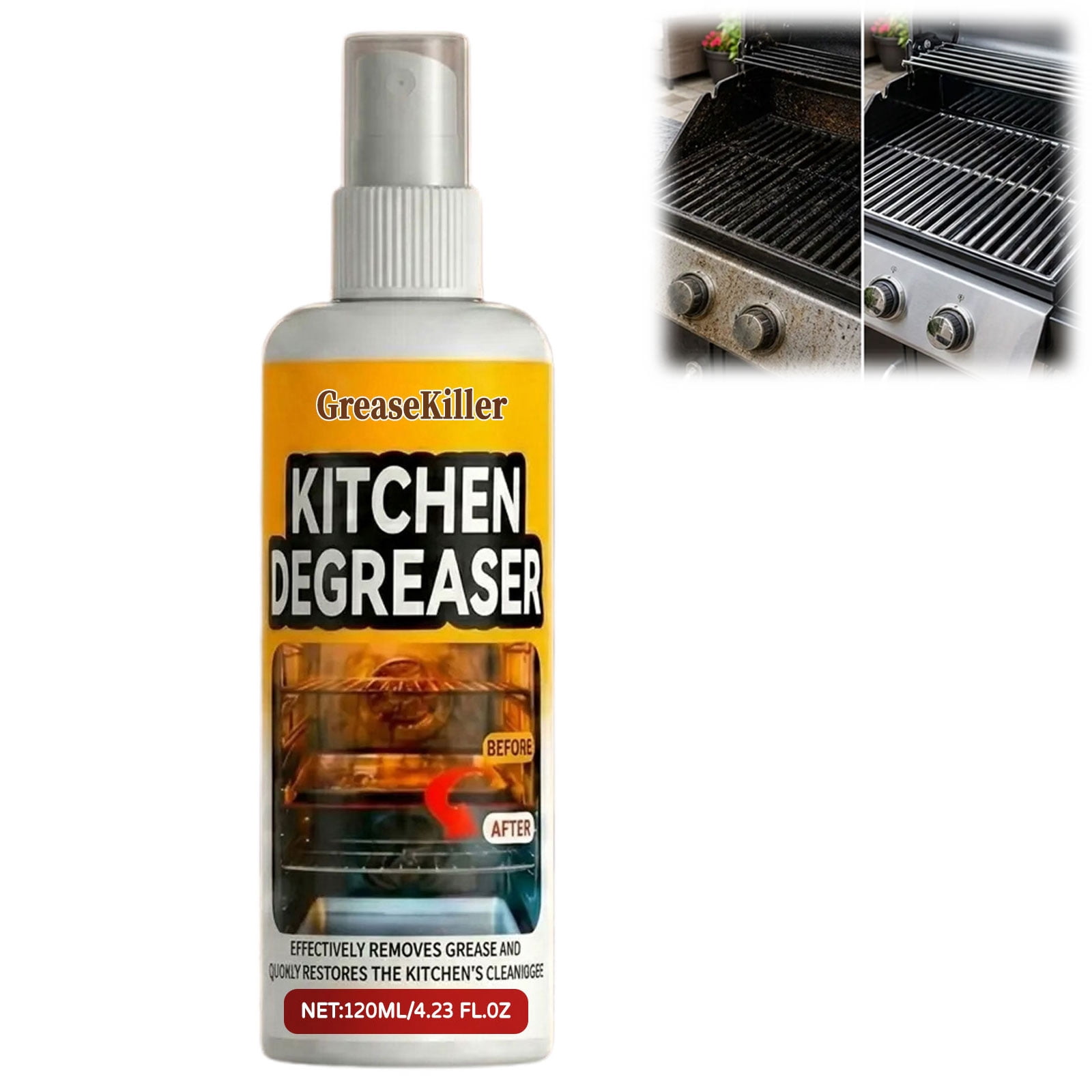 GreaseKiller BBQ Grill Cleaner Spray, Heavy Duty Degreaser for Grills & Smokers, Fast-Acting Grease Removal, Easy Spray Application(1PC)