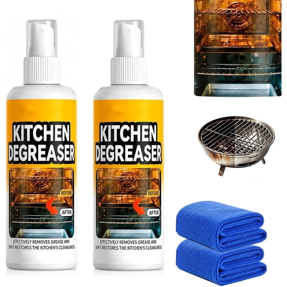 Greasekiller Spray Grill Cleaner 1.69OZ, 2Pcs Kitchen Degreaser Spray for BBQ Grates, Ovens, Stovetops, Range Hoods, Stainless Steel, Heavy-Duty Grease Remover(RL)