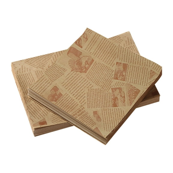 Greaseproof Paper 100 Sheets Old Newspaper Style Food Wrapping Paper for Burgers Fries Sandwiches Chicken, 10x10 Inch Brown Wax Paper for Picnics Parties