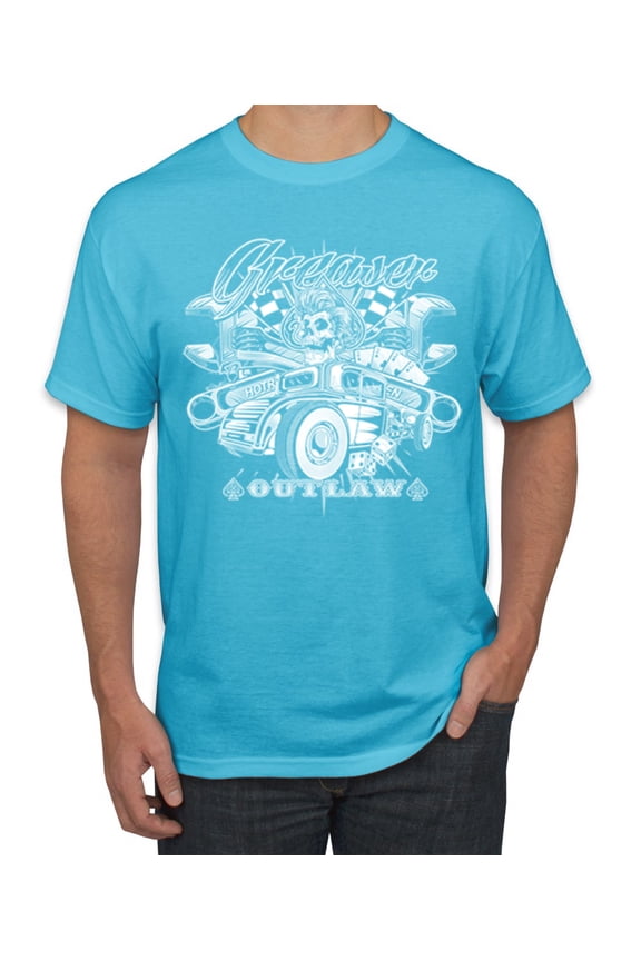 Greaser Outlaw Hot Rod Gambling Mechanic Pop Culture Men's Graphic T-Shirt, Light Turquoise, X-Large