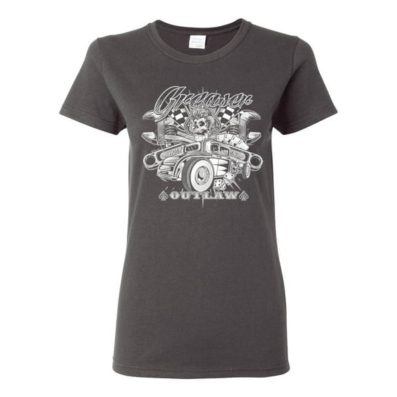 Greaser Outlaw Hot Rod Gambling Mechanic Pop Culture Womens Graphic T-Shirt, Charcoal, 3XL