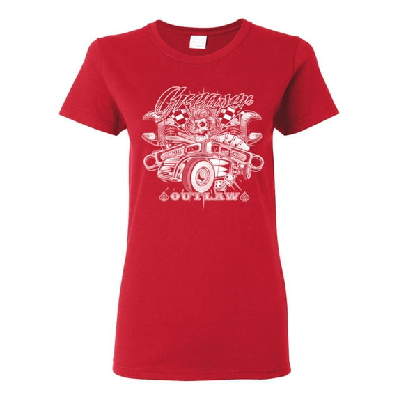 Greaser Outlaw Hot Rod Gambling Mechanic Pop Culture Womens Graphic T-Shirt, Red, Small
