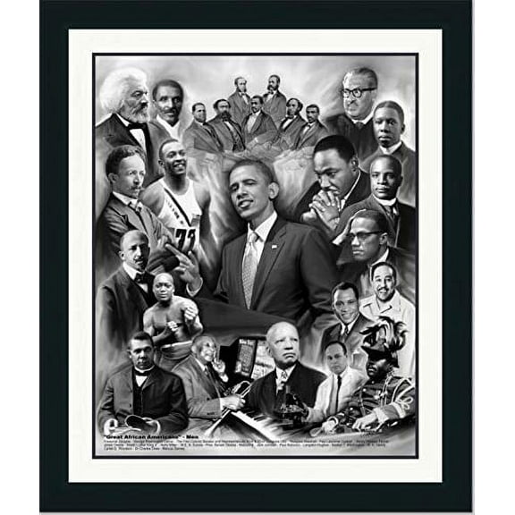 Great African American Men | Framed Famous Black Men Collage Art in Double Mat | 28L X 24W" Inches