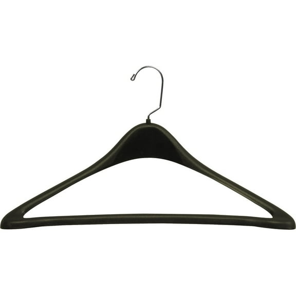 Matte Black Plastic 19 Inch Curved Suit Hanger w/ Fixed Pant Bar, Box of 100 Oversized 1/2 Inch Thick Durable Coat Hangers w/ 360 degree Chrome Swivel Hook for Coat or Jacket, by International Hanger
