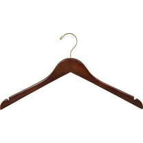 Wood Top Hanger, Box of 25 Space Saving 17 Inch Flat Wooden Hangers w/ Walnut Finish & Brass Swivel Hook & Notches for Shirt Jacket or Dress by International Hanger