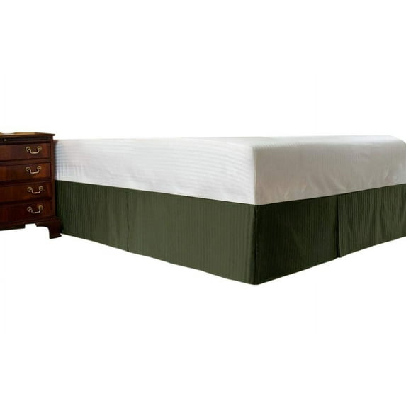 The Great American Store- 600 TC 100% Natural Cotton, Pleated Style Bed Skirt with 27 Inch Drop (Queen Size, Stripe Grey) -Easy Fit Dust Ruffle, Covers Bed Legs & Frame