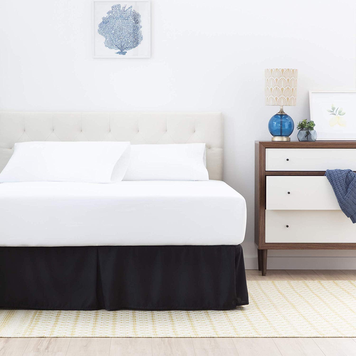 The Great American Store Full Bed Skirt Black Solid 15 Inch Tailored Drop Pleated Bed Skirt, Easy Fit Dust Ruffle, Soft Brushed Microfiber Ruffle Bed Skirt, Luxury Bedskirt