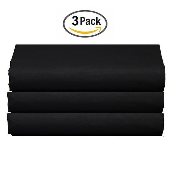 The Great American Store Ultra-Soft 1800 Series Microfiber Solid Flat Sheet (Pack of 3, Queen, Black)- Top Sheets - Hypoallergenic - Wrinkle, Fade, Stain Resistant