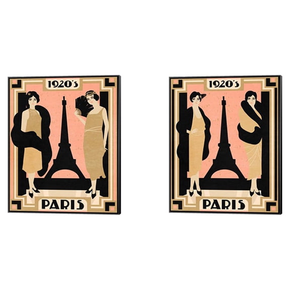 Great Art Now 1920's Paris by Annie Warren 2 Piece Canvas Art Set Each 12"W x 15"H