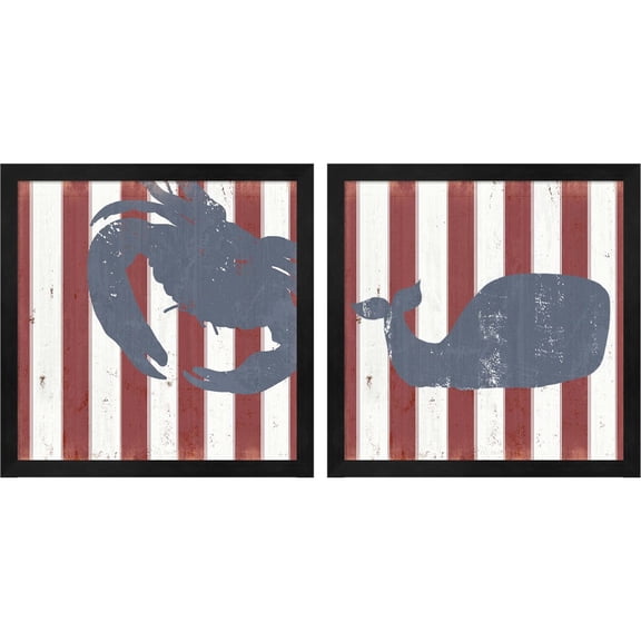 Great Art Now American Coastal A by Anna Quach, 2 Piece Framed Art Set Each 13.25"W x 13.25"H