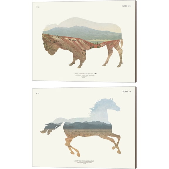 Great Art Now American Southwest Buffalo & Horse by Wild Apple Portfolio 2 Piece Canvas Art Set Each 15"W x 12"H