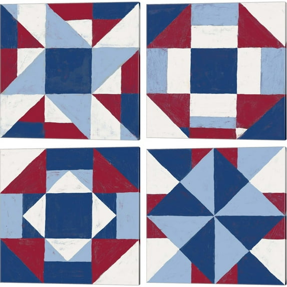 Great Art Now Americana Patchwork Tile by Vanna Lam 4 Piece Canvas Art Set Each 14W x 14H