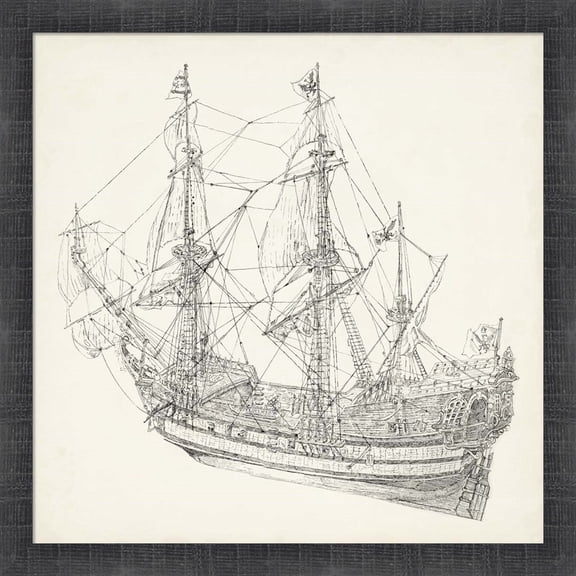 Great Art Now Antique Ship Sketch I by Richard Foust, Framed Wall Art, 17.5W x 17.5H