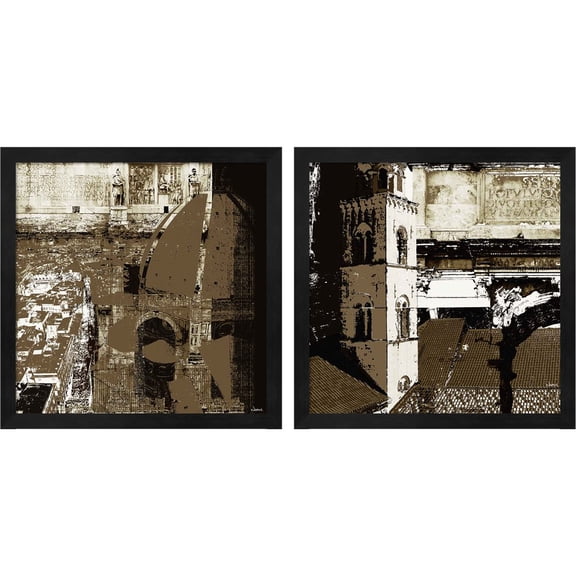 Great Art Now Architectural Renaissance by Noah Li-Leger, 2 Piece Framed Art Set Each 13"W x 13"H