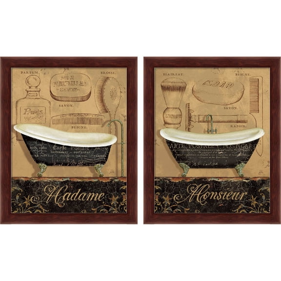 Great Art Now Bain de Madame & Monsieur by Daphne Brissonnet, 2 Piece Framed Art Set Each 9.25"W x 11.25"H